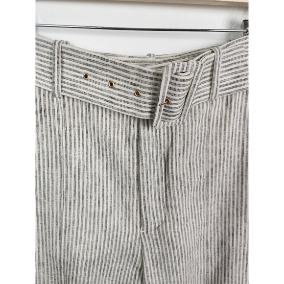 Significant Other Women's Sz. 6 Navy & Ivory LInen Blend Pleated Belted Pants - Picture 3 of 7